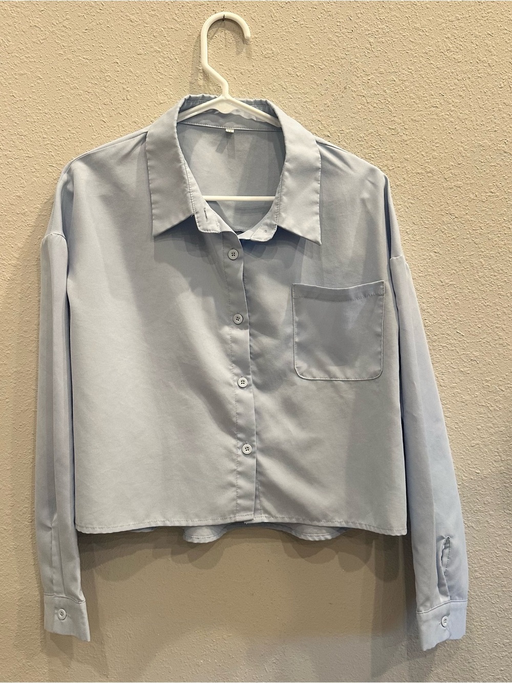 Womens Light Blue Cropped Button Down Shirt Medium Minimalist